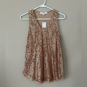 NWT Forever 21 Vintage Sequin Rose Gold Racer Back Tank Top Women’s Size…
